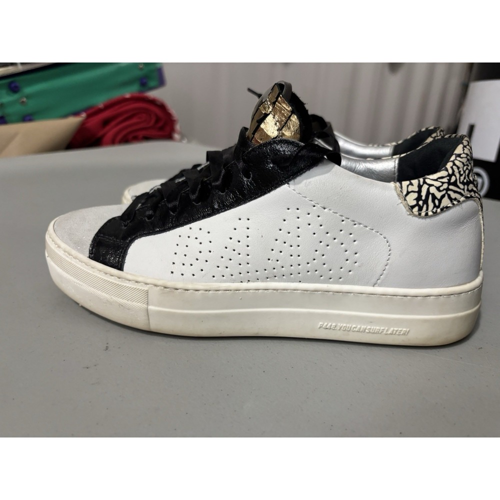 P448 / Thea Goldama Wilder Platform White Gold Glitter Sneakers Women's 39 8.5